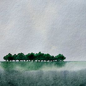 Caught my eye | Minimalistische landschap in Aquarel van WatercolorWall