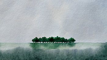 Het kleine bos | Minimalistische landschap in Aquarel