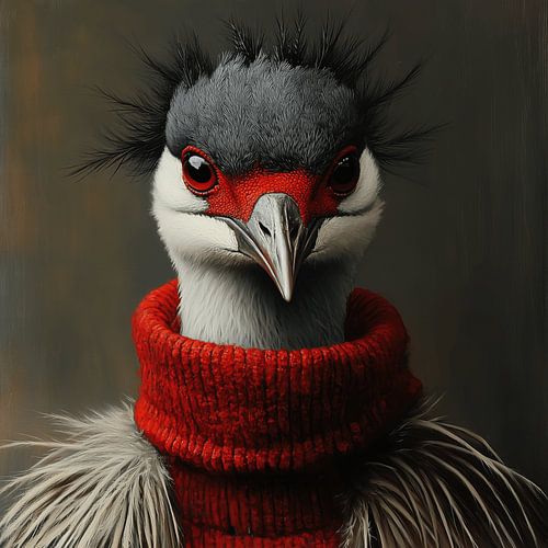 Kraanvogel gekleed voor de winter