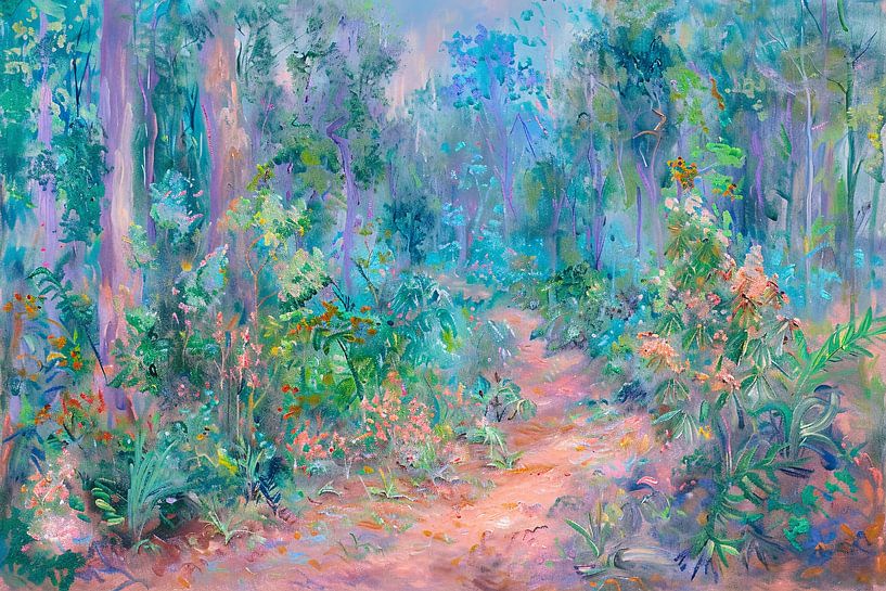 Betoverend schilderij van kleurrijk boslandschap van Art & Soul Creations