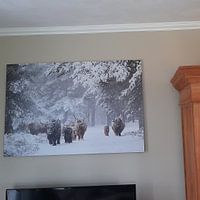 Klantfoto: Familie op pad door sneeuwstorm van Laura Vink, op aluminium