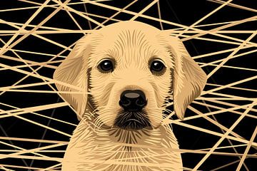 Schattige hond met abstracte lijnen kunst van De Muurdecoratie