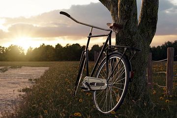 Angelehntes Fahrrad im Abendlicht von Besa Art