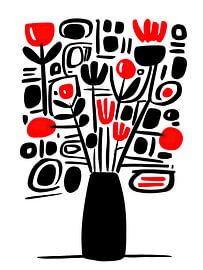 Schwarze und rote Blumen in einer schwarzen Vase I von May