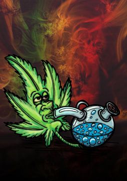 marijuana leaf smoking a bong van Jos Laarhuis