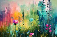 Schilderij van bloemenveld met kleurrijke wilde bloemen