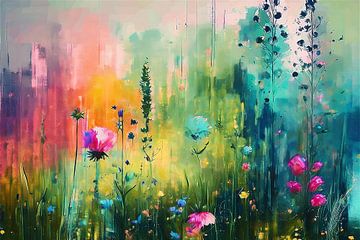Schilderij van bloemenveld met kleurrijke wilde bloemen van Studio Pieternel