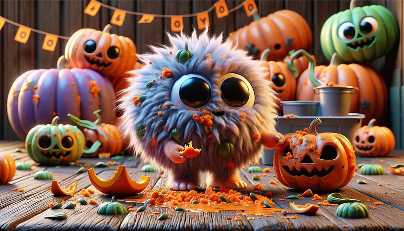 Knuffelmonster viert een gelukkig Halloween van artefacti