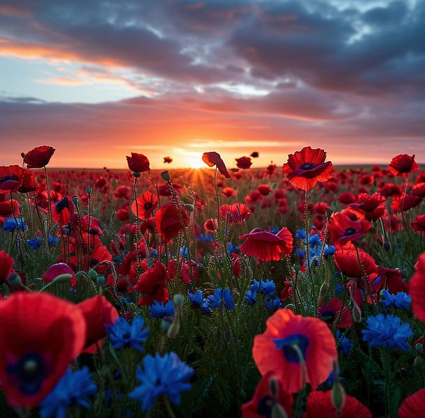 Blick über ein Feld mit Mohnblumen von fernlichtsicht
