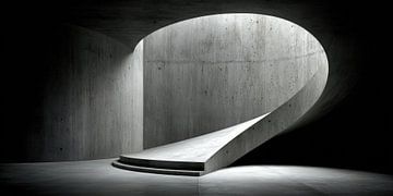 Gebogen betonnen hellingbaan in het licht van Klaus Tesching - Art-AI