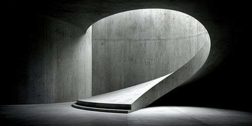 Gebogen betonnen hellingbaan in het licht