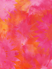 Botanische abstractie met roze en oranje bloemen