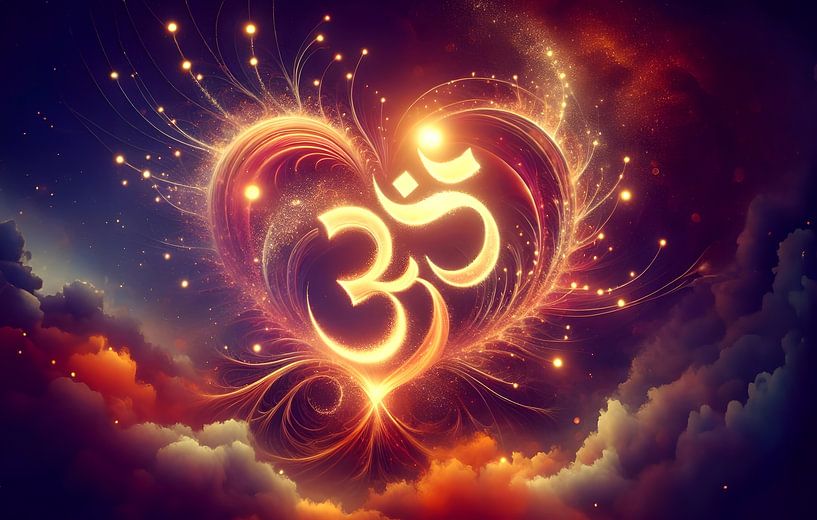 A red heart made of stars with an ohm sign, representing love and peace by Eye on You