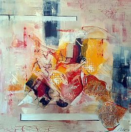 Abstract modern pattern mix red beige material mix by Carina