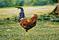 Landelijk schilderij van kip gemaakt met kunstmatige intelligentie: El Pollo Loco van Slimme Kunst.nl thumbnail