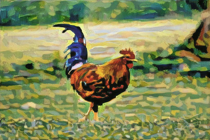 Peinture rurale d'un poulet fabriqué avec l'intelligence artificielle : El Pollo Loco par Slimme Kunst.nl