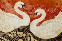 Zwanen paar in art deco stijl