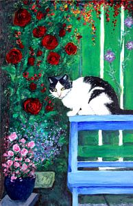 Cat On A Blue Bench van Lucienne van Leijen