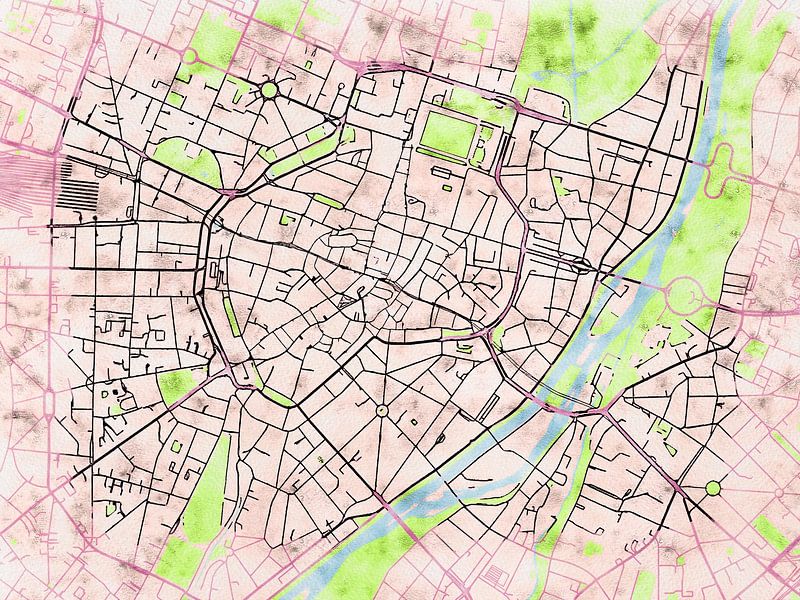 Map of München centrum with the style 'Soothing Spring' by Maporia