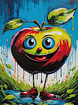 The cheerful apple Äpfli by Gallery of Wonders | Exclusive Wandbilder