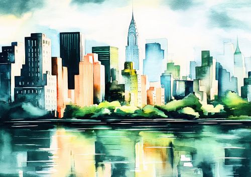 Skyline van New York - Aquarel