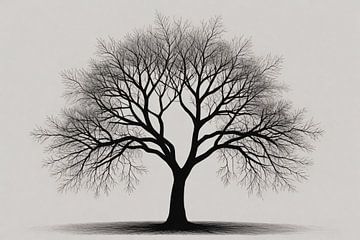 Baumsilhouette in schwarzem und weißem Schatten von De Muurdecoratie