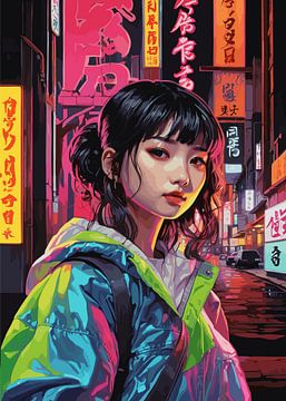 Schattig Japans Meisje Neon van Vicky Hanggara