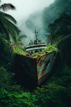 Bouwvallig schip in de jungle - Mystiek van Poster Art Shop