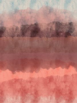 Paysage abstrait coloré en aquarelle dans des couleurs chaudes sur Dina Dankers