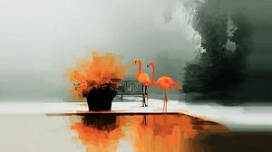 The Two Flamingos and the Burning Flowerpot