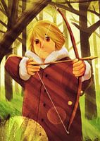 Man met pijl in het bos