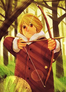 Homme tenant une flèche dans la forêt