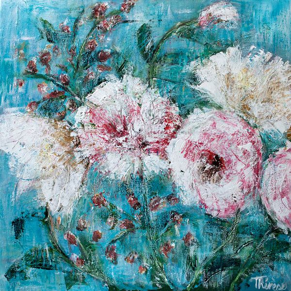 Blumenmalerei hellblau. von Therese Brals