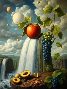 Surrealismus mit Früchten in der Landschaft