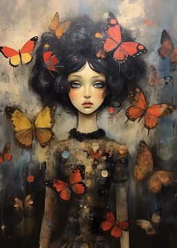 Vintage meisje met vlinders van haroulita