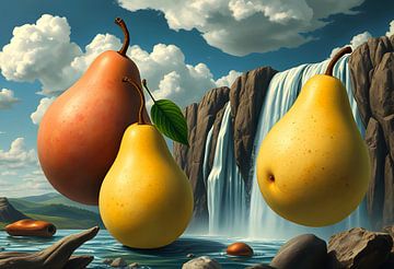 Kunst met fruit in het landschap Dali stijl van Egon Zitter