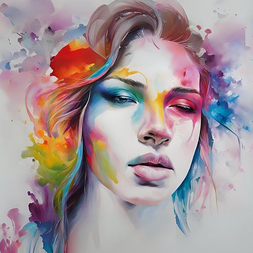 Vrouw sleep and think schilderij