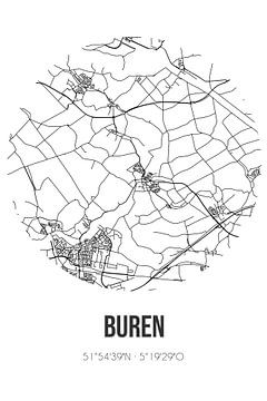 Buren (Gelderland) | Karte | Schwarz und weiß von Rezona