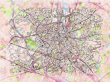 Kaart van Gent in de stijl 'Soothing Spring' van Maporia