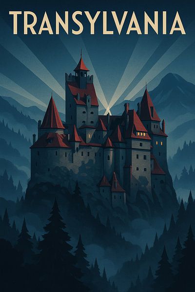 Transylvania Art Deco Poster - Dracula Castle Wall Art par Travel Shop