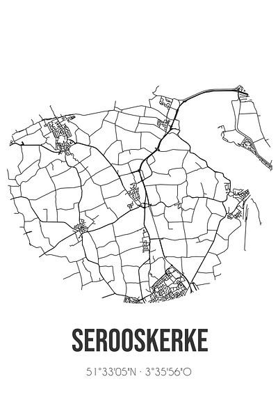 Serooskerke (Zeeland) | Map | Black and white by Prints of Place