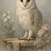 Soft Silence - weiße Eule mit Blumen im ruhigen Stil von Kleurenrijk