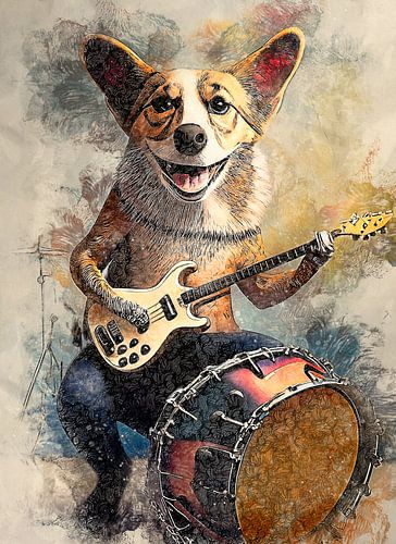 Musical Corgi (mixed media)