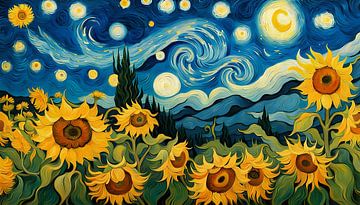 Sternennacht und Sonnenblumen von Peter Heeling