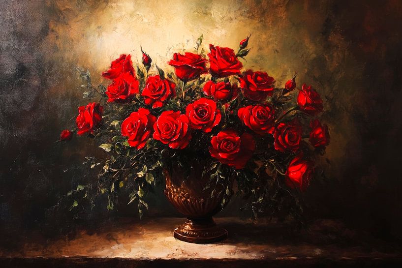 Boeket rozen Vaas bloemen van Poster Art Shop