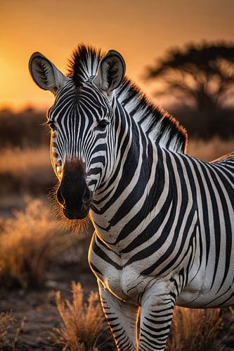 Zebra bij een prachtige zonsondergang