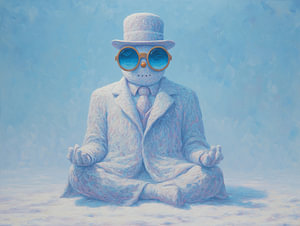 Meditierender Schneemann mit Brille