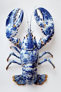 Lobster Luxe - Delfts Blauwe kreeft met bloem patroon van Marianne Ottemann - OTTI