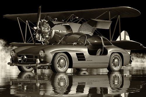 Mercedes 300 SL Gullwings 1964 in zwart en wit van Jan Keteleer