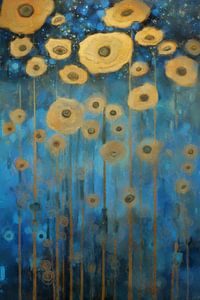 Tanzende gelbe Blumen auf Blau